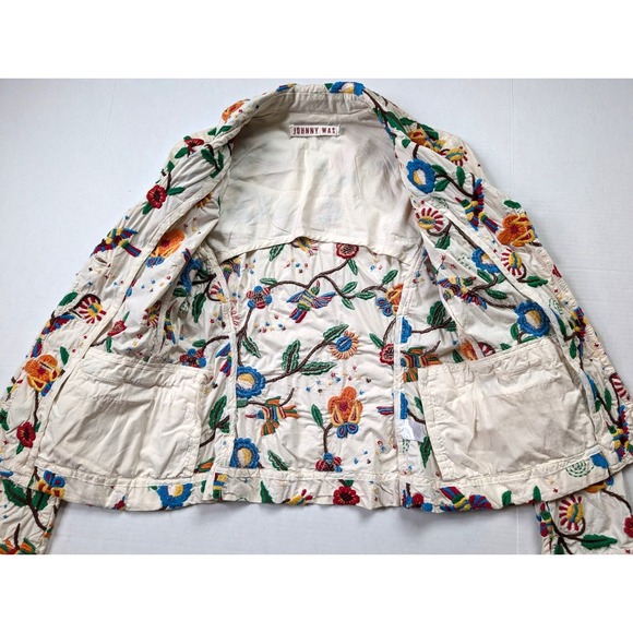 Johnny Was Blazer Womens Small Embroidered Birds Flowers Buttoned Floral White‎ - Picture 7 of 9